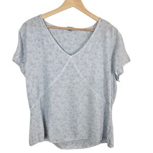 VTG CP Shades Top Medium Light Blue Floral Rayon V Neck 90s Cottagecore‎ Y2K